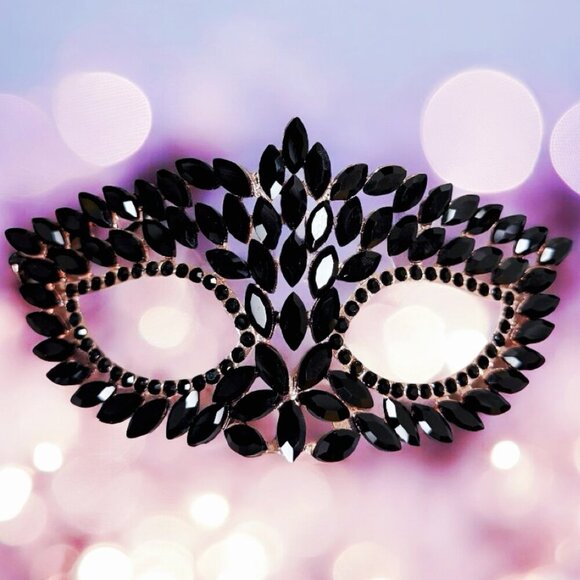 Gold masquerade mask, Black Crystal Mask, Masquerade ball mask, Party Mask - Picture 1 of 8